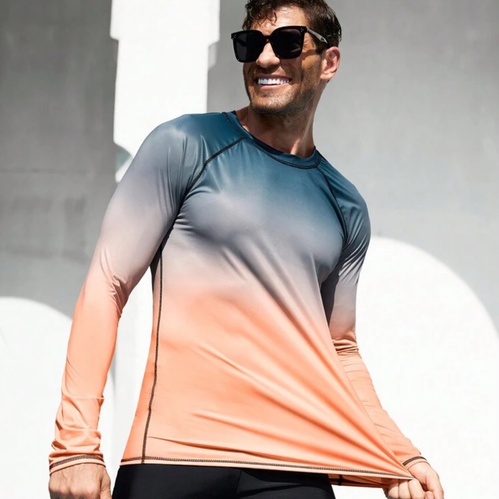 Manfinity Men's Ombre Round Neck Long Sleeve Casual Top Athletic Workout Shirt